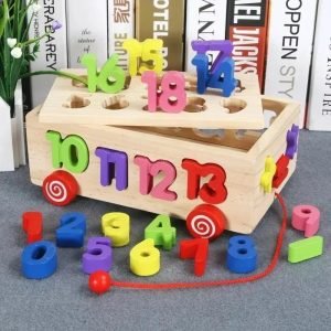 Carro de Arrastre con Números y Bloques en Madera Montessori - Juguete Didáctico de Madera en Chile