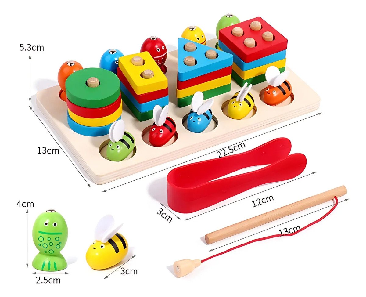 Motricidad Fina 3x1 Encaje Pesca Y Abejas Montessori Varios - Juguete Didáctico de Madera en Chile - Vista 4