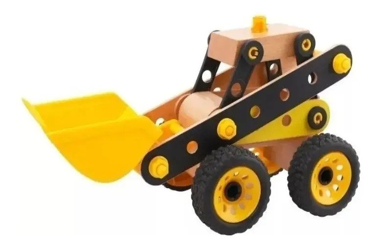 Camión Excavadora en Madera Natural Didáctica - Juguete Montessori - Juguete Didáctico de Madera en Chile