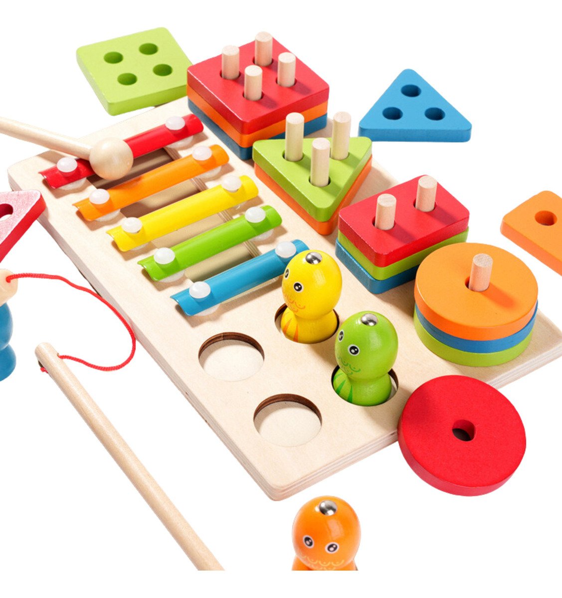 Juego 3 En 1 Xilofono - Pesca - Encaje Montessori Multicolor - Juguete Didáctico de Madera en Chile - Vista 3