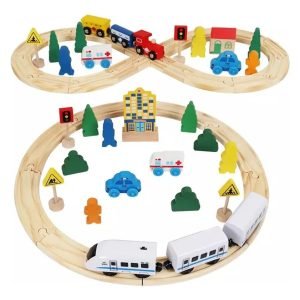 Circuito de Autos y Tren en Madera Didáctica - Montessori - Juguete Didáctico de Madera en Chile