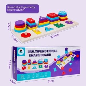 Tablero de Encaje Multifuncional Figuras Geométricas en Madera - Montessori - Juguete Didáctico de Madera en Chile