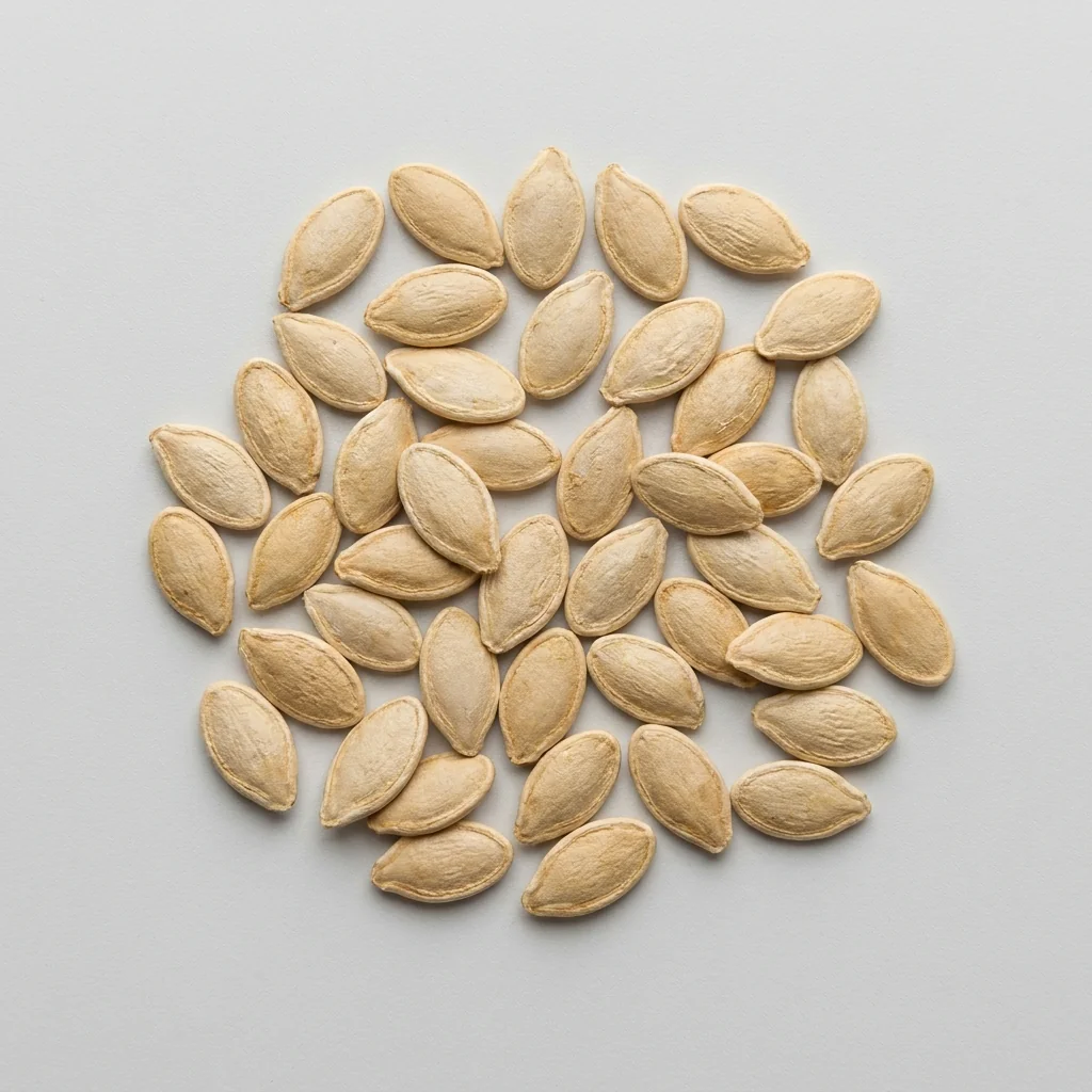 Semillas seleccionadas de Calabacines Surtidos de alto poder germinativo sobre superficie limpia, mostrando calibre y textura real para siembra