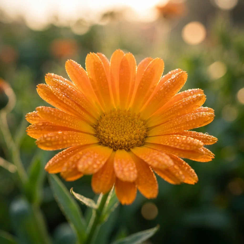 Primer plano macro de la flor de Calendula (Chinita) mostrando textura de pétalos y color natural en jardín soleado