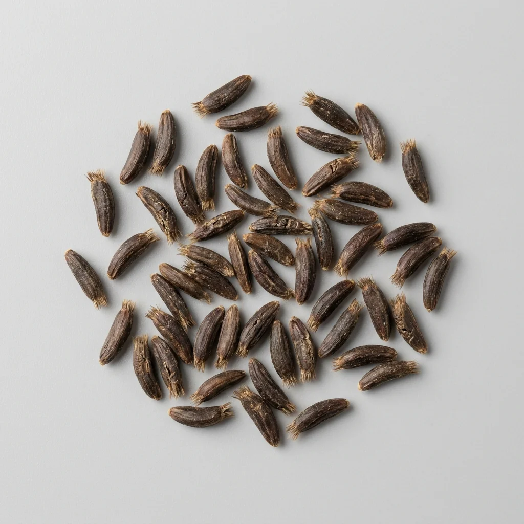 Semillas seleccionadas de Centaurea Variada Doble de alto poder germinativo sobre superficie limpia, mostrando calibre y textura real para siembra