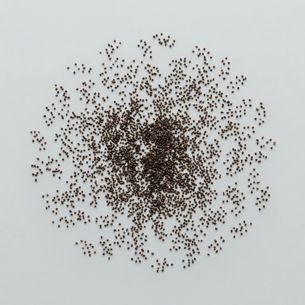 Semillas seleccionadas de Estragon de alto poder germinativo sobre superficie limpia, mostrando calibre y textura real para siembra (Artemisia dracunculus)