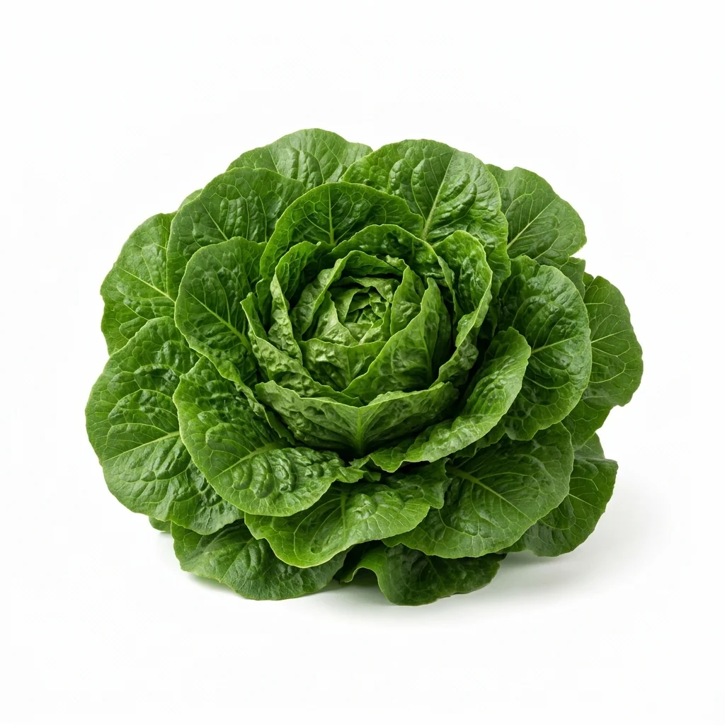 Semillas de Lechuga Costina - Planta de hortaliza desarrollada sobre fondo blanco puro para catálogo de semillas Cultivarte (Lactuca sativa)