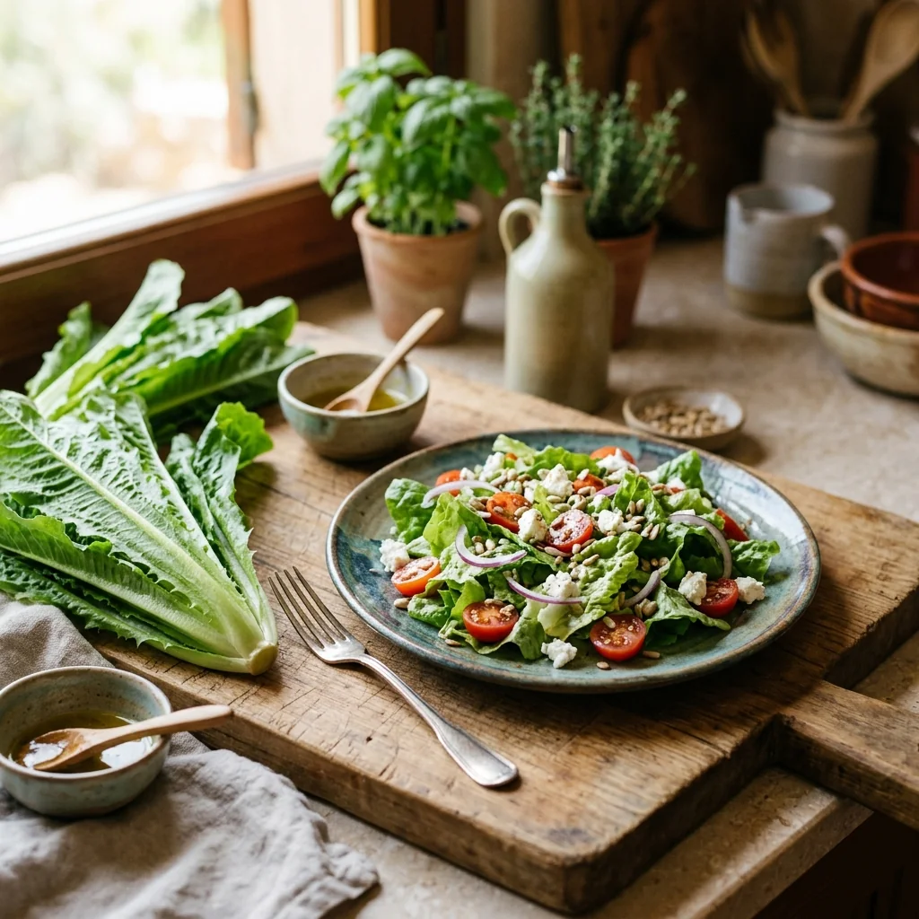 Cosecha fresca de Lechuga Costina recolectada en canasto preparada para consumo culinario y nutrición saludable (Lactuca sativa)