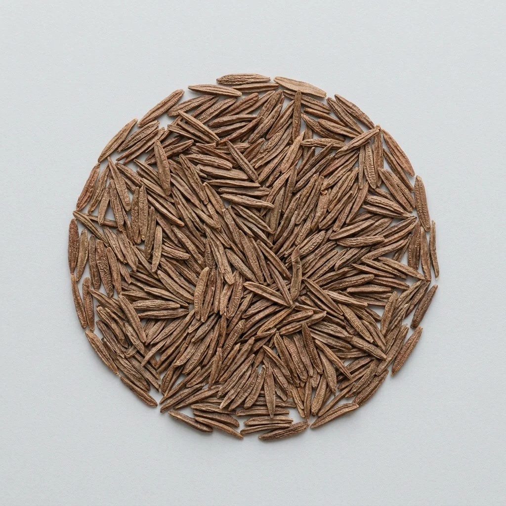 Semillas seleccionadas de Lechuga Lollo Rubia de alto poder germinativo sobre superficie limpia, mostrando calibre y textura real para siembra (Lactuca sativa)