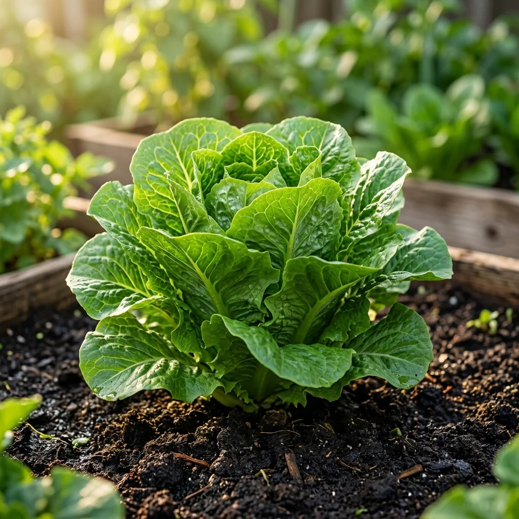 Cultivo de Lechuga Milanesa creciendo en bancal de huerto vivo con hojas verdes vigorosas y tierra orgánica (Lactuca sativa)