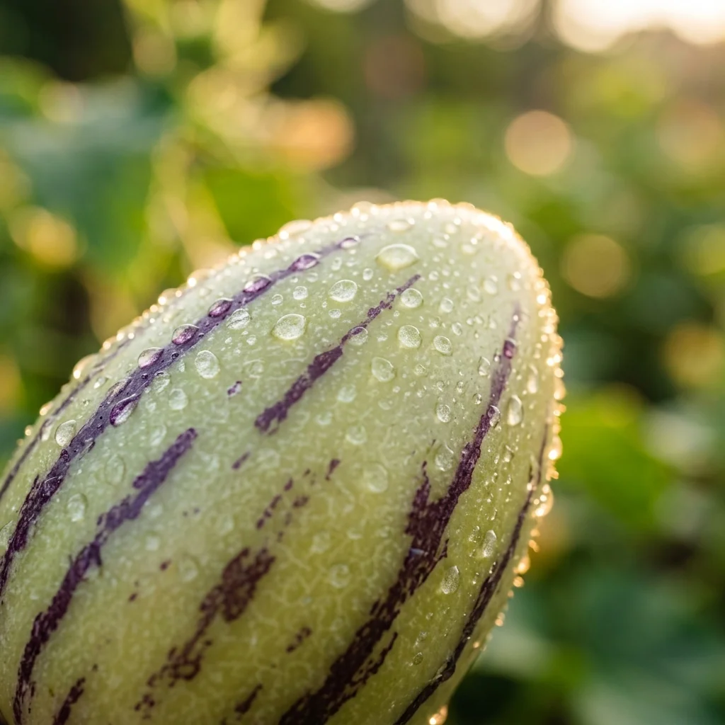 Primer plano macro de hojas y frutos tiernos de Pepino Marketmore 76 destacando su frescura y calidad botánica (Cucumis sativus)