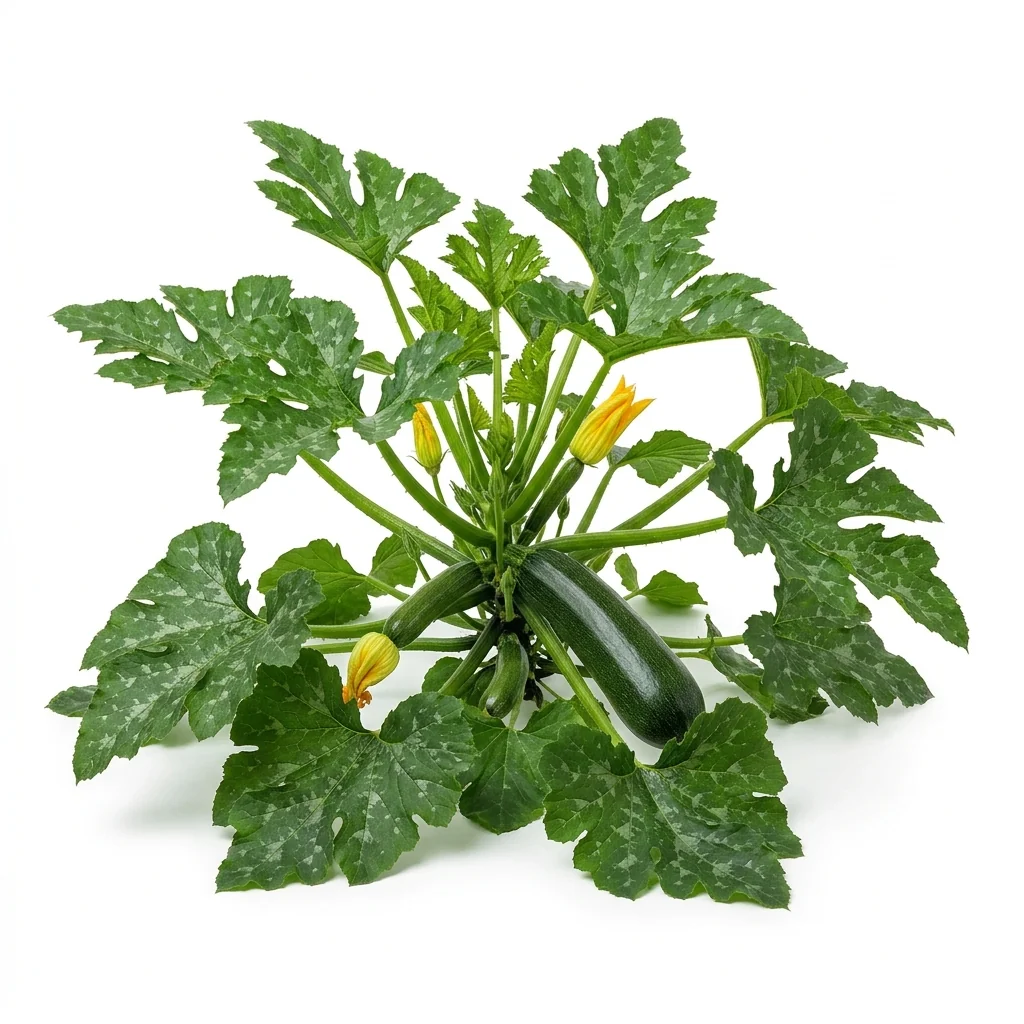 Semillas de Zapallo Italiano - Planta de hortaliza desarrollada sobre fondo blanco puro para catálogo de semillas Cultivarte (Cucurbita maxima)